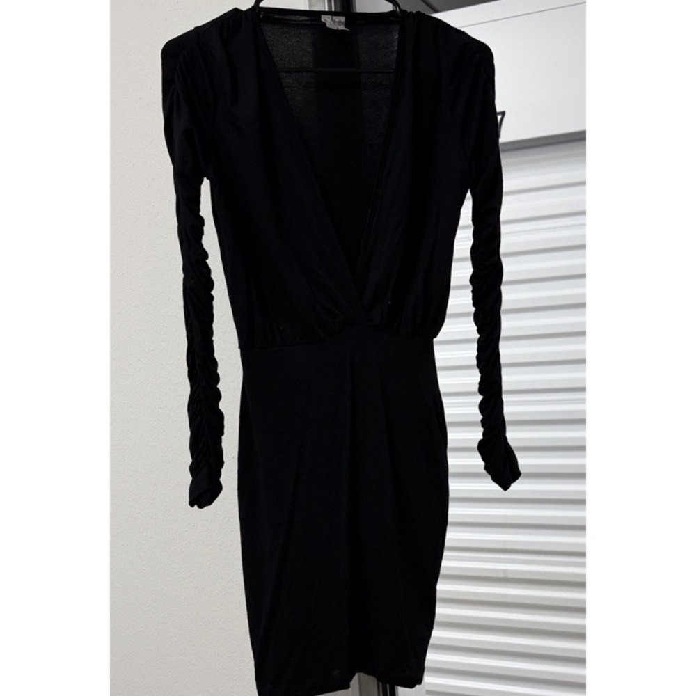 ASOS Design Women's V-Neck Long Size 0 Sleeve Ruched Mini Bodycon Dress - Picture 4 of 13